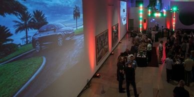 Indoor event with colorful production lighting